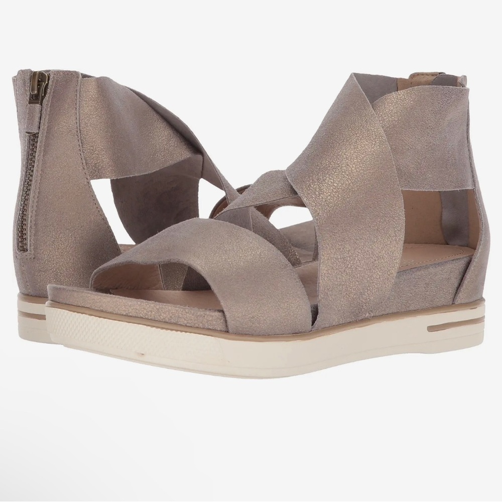 Eileen Fisher Sport Women’s Strappy Sandal with Platinum Metallic Suede Straps